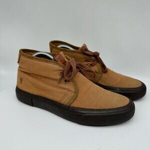 Frye Ludlow High‎ Top Brown Canvas Black Sole Chukka Lace Up Mens Sneaker Sz 7.5